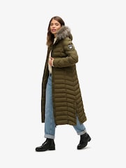 Superdry Grey Marl/Jaffa Fuji Faux Fur Hooded Longline Coat - Image 2 of 6