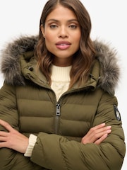 Superdry Grey Marl/Jaffa Fuji Faux Fur Hooded Longline Coat - Image 4 of 6