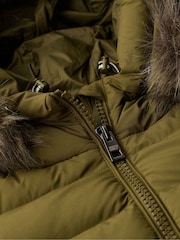 Superdry Grey Marl/Jaffa Fuji Faux Fur Hooded Longline Coat - Image 5 of 6