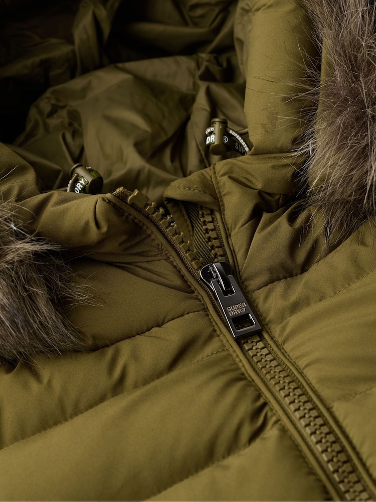 Superdry Grey Marl/Jaffa Fuji Faux Fur Hooded Longline Coat - Image 5 of 6