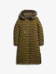 Superdry Grey Marl/Jaffa Fuji Faux Fur Hooded Longline Coat - Image 6 of 6