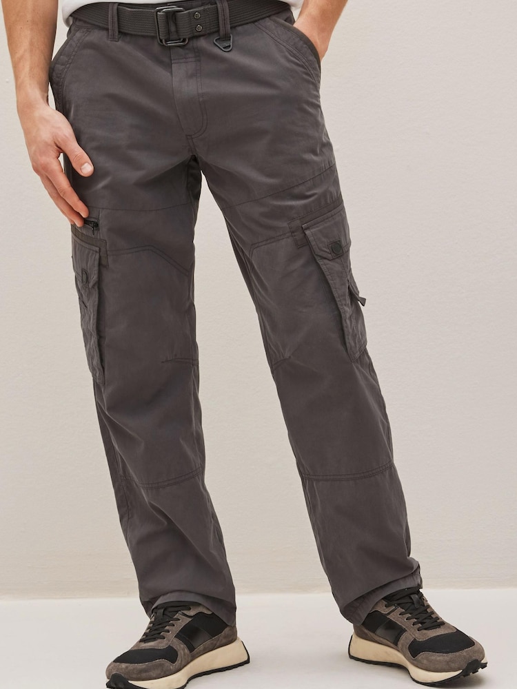 Charcoal Grey Belted Tech Cargo Trousers - Image 1 of 10 Charcoal Grey Belted Tech Cargo Trousers - Image 1 of 10