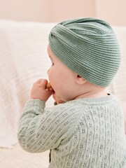 Sage zelena - Pletena kapa turban za dojenčke (0 mesecev-3 let) - Slika 2 iz 4