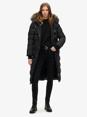 Superdry Black Everest Faux Fur Longline Jacket - Image 1 of 4