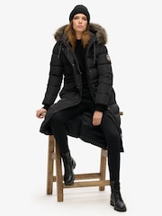 Superdry Black Everest Faux Fur Longline Jacket - Image 2 of 4