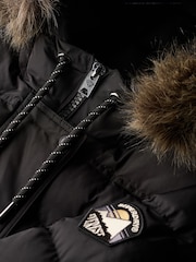 Superdry Black Everest Faux Fur Longline Jacket - Image 4 of 4