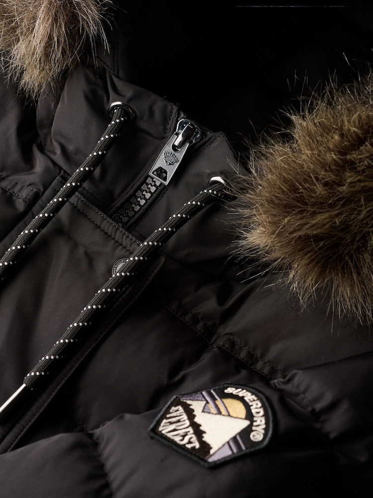 Superdry Black Everest Faux Fur Longline Jacket - Image 4 of 4