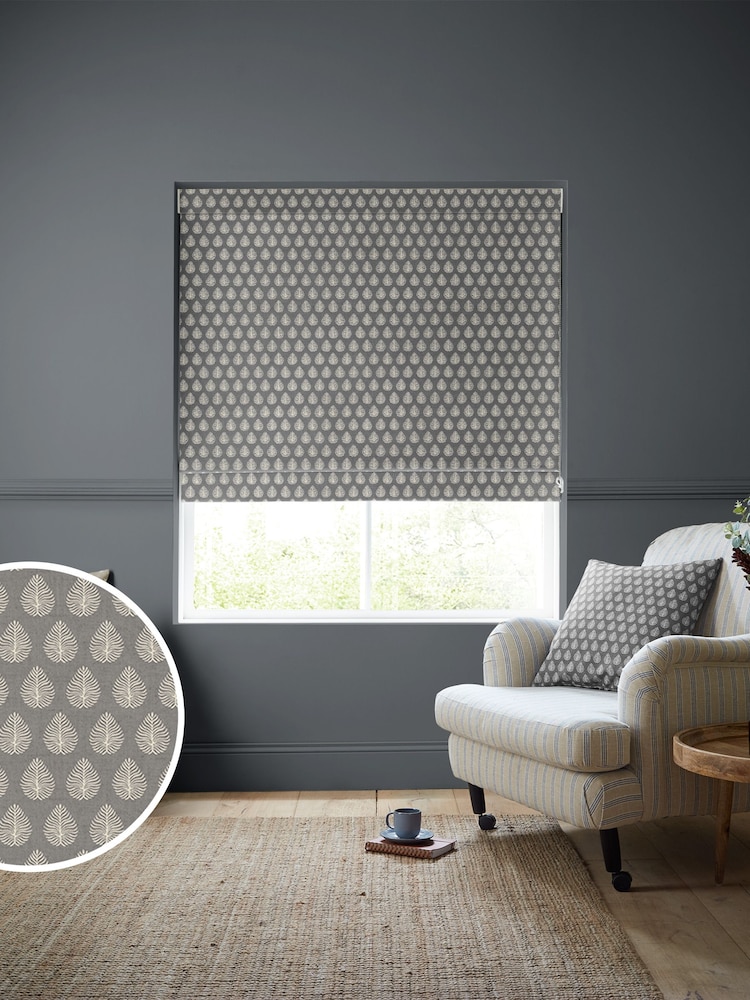 Emily Bond Smokey Grey 100% Cotton Jaipur Made to Measure Roman Blinds - Image 1 of 6