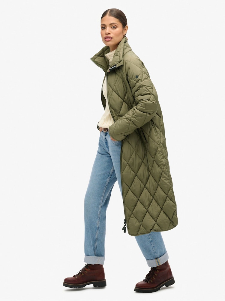 Superdry Chive Green Superlong Quilt Liner Coat - Image 2 of 5 Superdry Chive Green Superlong Quilt Liner Coat - Image 2 of 5