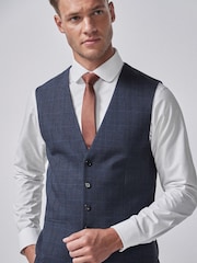 Mid Blue Check Suit Waistcoat - Image 1 of 8