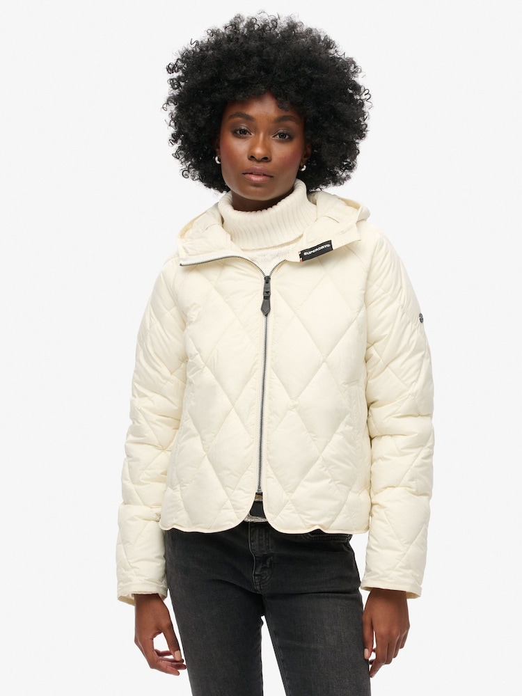 Superdry Star White Hooded Quilt Liner Jacket - Image 1 of 6