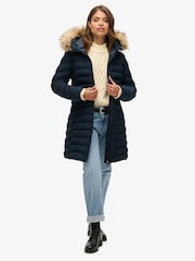 Superdry Eclipse Navy Blue Fuji Faux Fur Hood Padded Mid Length Jacket - Image 3 of 6