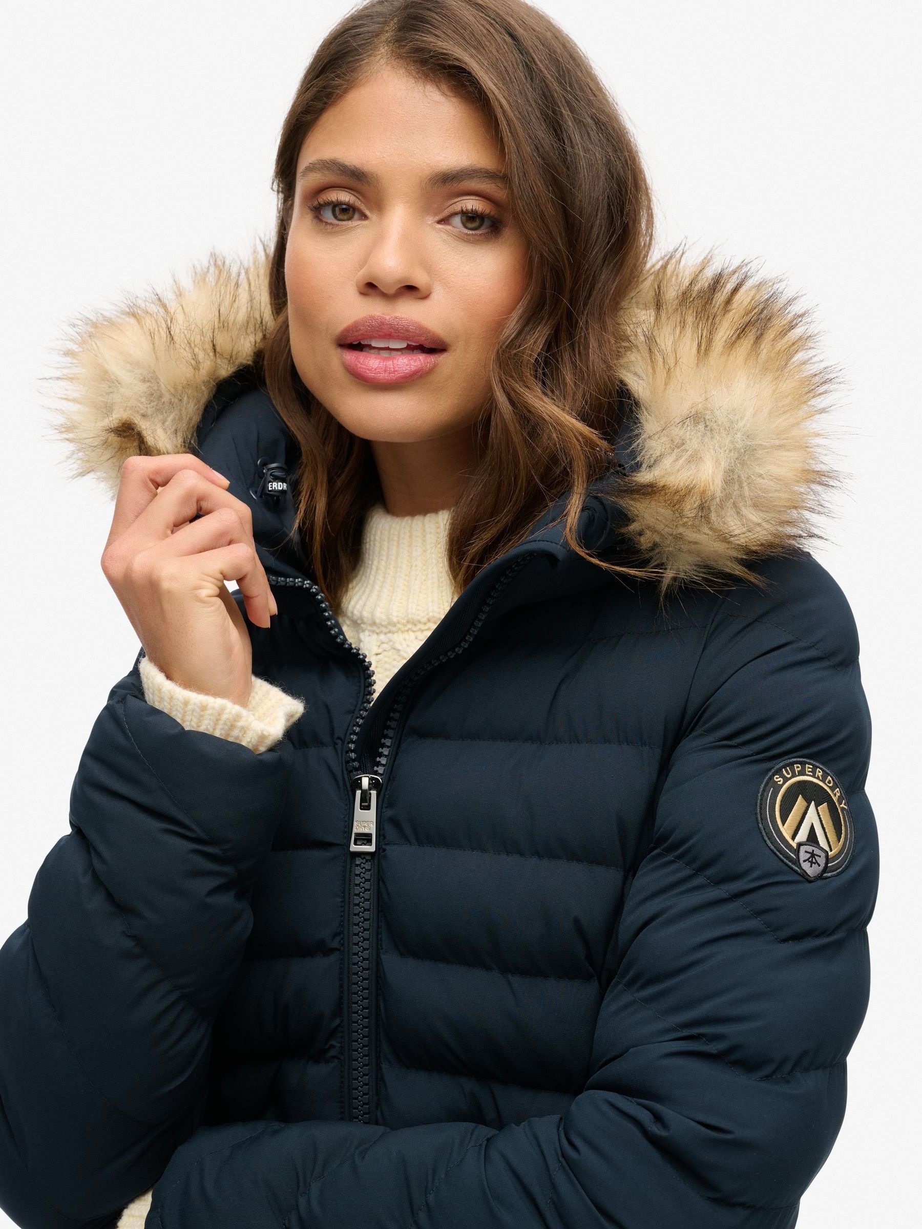 Navy faux fur jacket uk store