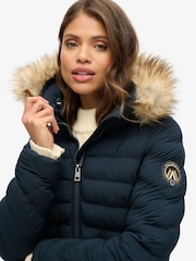 Superdry Eclipse Navy Blue Fuji Faux Fur Hood Padded Mid Length Jacket - Image 4 of 6