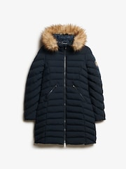 Superdry Eclipse Navy Blue Fuji Faux Fur Hood Padded Mid Length Jacket - Image 5 of 6