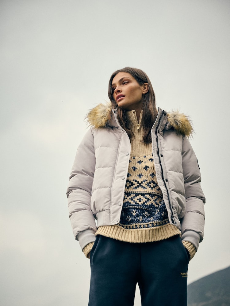 Superdry Moonlight Grey Everest Hooded Bomber Jacket - Image 6 of 10