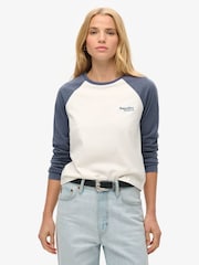 Superdry Blue 100% Cotton Essential Logo Baseball Top - Image 1 of 5