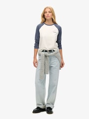 Superdry Blue 100% Cotton Essential Logo Baseball Top - Image 2 of 5