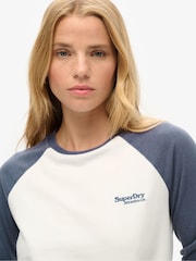 Superdry Blue 100% Cotton Essential Logo Baseball Top - Image 3 of 5