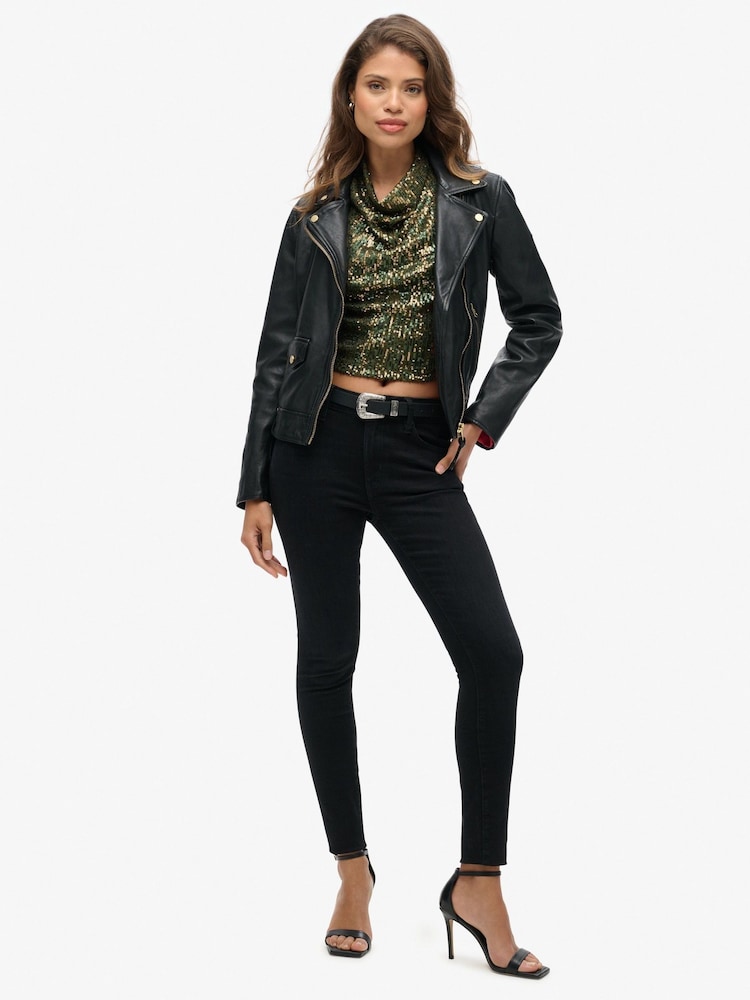 Superdry Green Cowl Halter Neck Sequin Blouses - Image 2 of 5