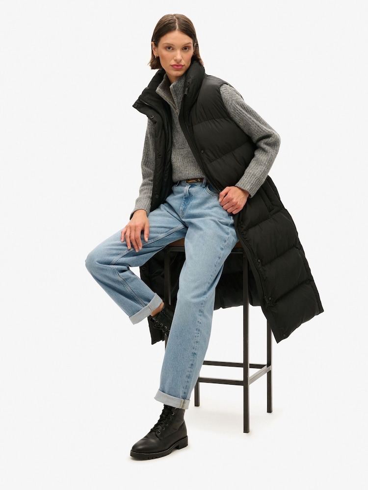Superdry Black Longline Puffer Gilet - Image 4 of 4
