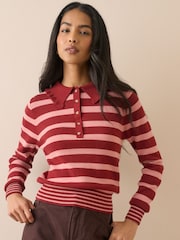 Nobodys Child Pink Stripe Ruffle Collar Polo Shirt - Image 1 of 5
