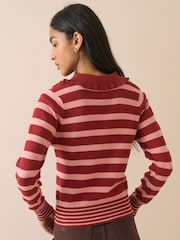 Nobodys Child Pink Stripe Ruffle Collar Polo Shirt - Image 2 of 5