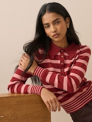 Nobodys Child Pink Stripe Ruffle Collar Polo Shirt - Image 3 of 5