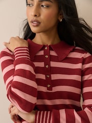 Nobodys Child Pink Stripe Ruffle Collar Polo Shirt - Image 4 of 5