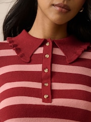Nobodys Child Pink Stripe Ruffle Collar Polo Shirt - Image 5 of 5