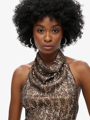 Superdry Gold Cowl Halter Neck Sequin Blouses - Image 4 of 6