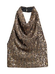 Superdry Gold Cowl Halter Neck Sequin Blouses - Image 5 of 6