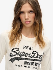 Superdry Cream Slub 100% Cotton Embellished Vl Graphic Long Sleeve Top - Image 3 of 5