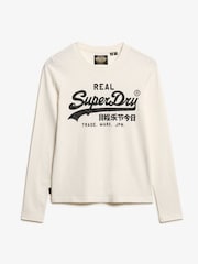 Superdry Cream Slub 100% Cotton Embellished Vl Graphic Long Sleeve Top - Image 4 of 5