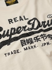 Superdry Cream Slub 100% Cotton Embellished Vl Graphic Long Sleeve Top - Image 5 of 5