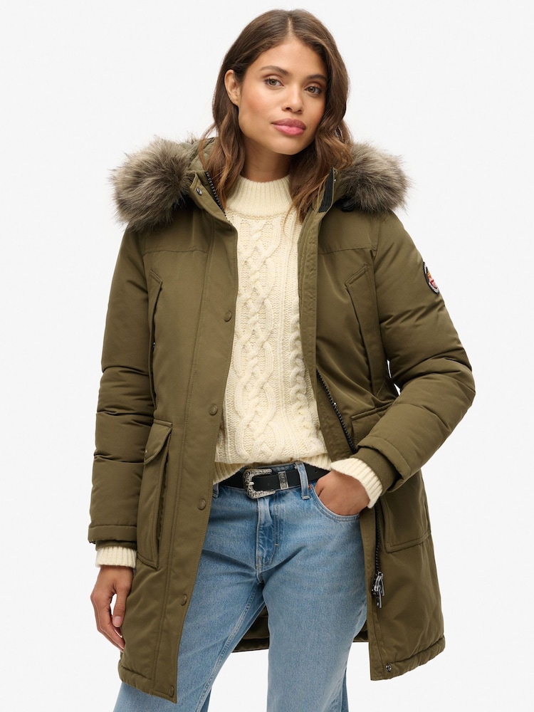 Superdry Grey Marl/Jaffa Everest Faux Fur Parka Jacket - Image 1 of 6