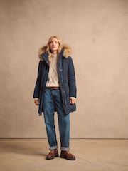 Superdry Nordic Chrome Navy Everest Faux Fur Parka Jacket - Image 2 of 14