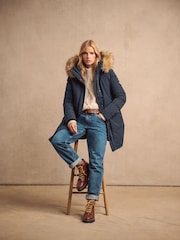 Superdry Nordic Chrome Navy Everest Faux Fur Parka Jacket - Image 3 of 14