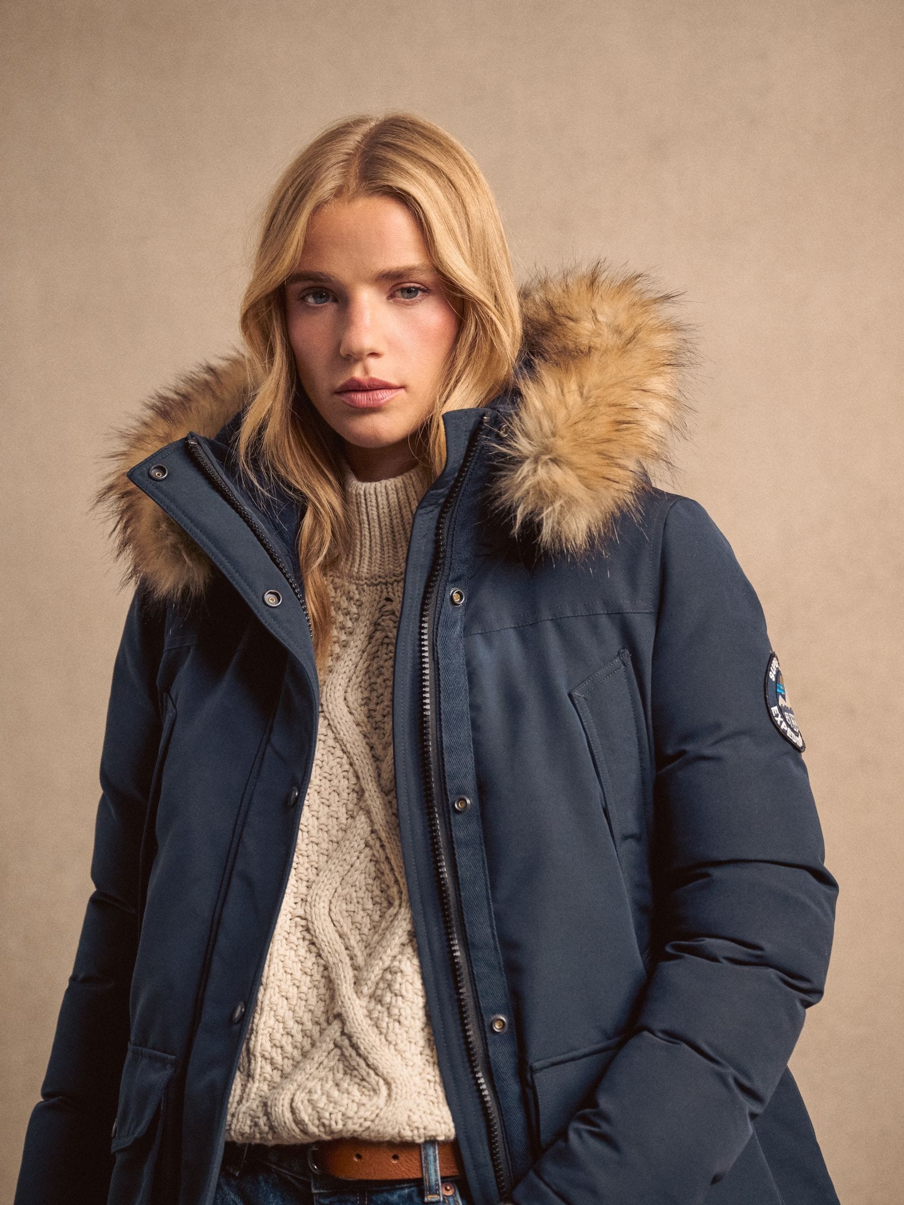 Buy Superdry Nordic Chrome Navy Everest Faux Fur Parka Jacket from Next Oman