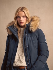 Superdry Nordic Chrome Navy Everest Faux Fur Parka Jacket - Image 4 of 14