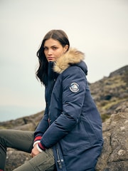 Superdry Nordic Chrome Navy Everest Faux Fur Parka Jacket - Image 5 of 14