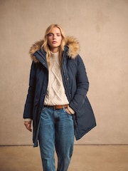 Superdry Nordic Chrome Navy Everest Faux Fur Parka Jacket - Image 7 of 14