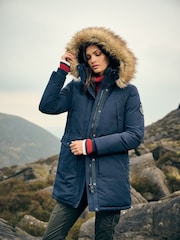 Superdry Nordic Chrome Navy Everest Faux Fur Parka Jacket - Image 8 of 14