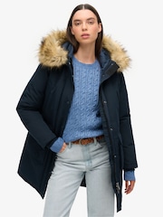 Superdry Nordic Chrome Navy Everest Faux Fur Parka Jacket - Image 9 of 14