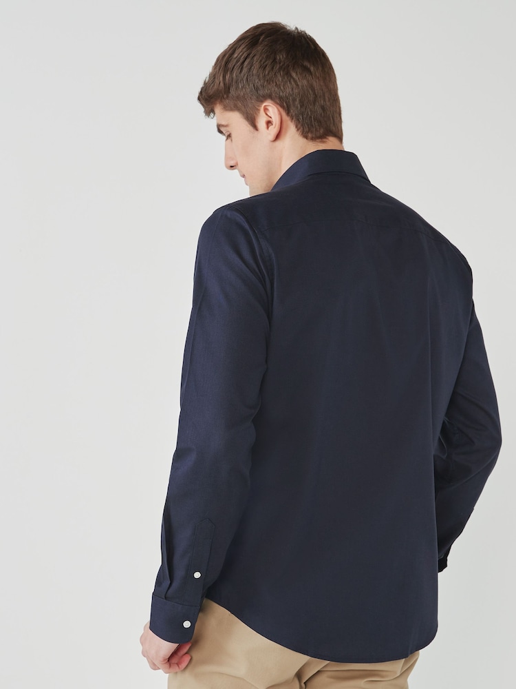 Navy Blue Regular Fit Easy Iron Button Down Oxford Shirt - Image 2 of 7