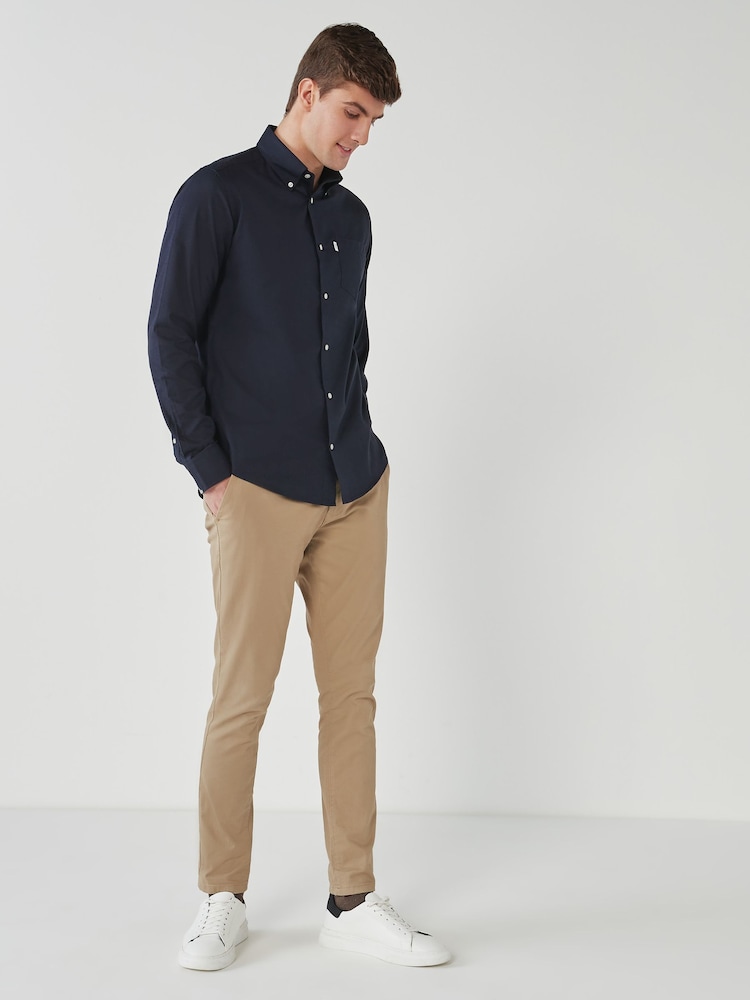 Navy Blue Regular Fit Easy Iron Button Down Oxford Shirt - Image 3 of 7