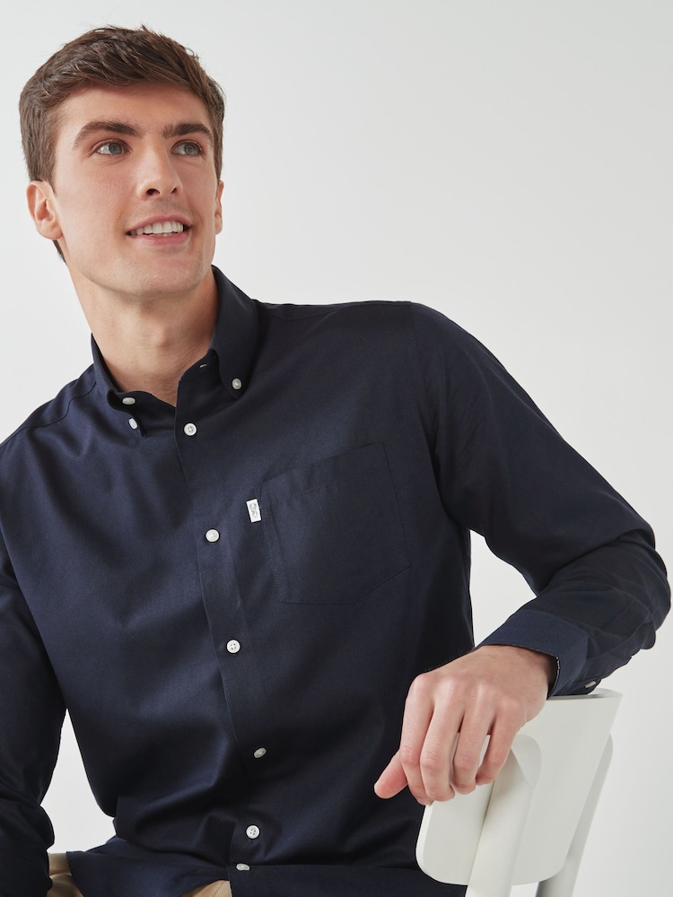 Navy Blue Regular Fit Easy Iron Button Down Oxford Shirt - Image 4 of 7