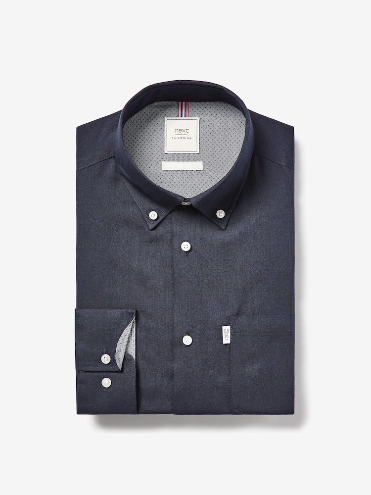 Navy Blue Regular Fit Easy Iron Button Down Oxford Shirt - Image 5 of 7