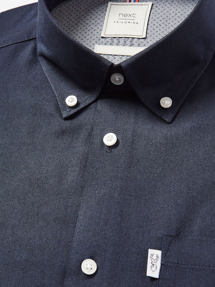 Navy Blue Regular Fit Easy Iron Button Down Oxford Shirt - Image 6 of 7