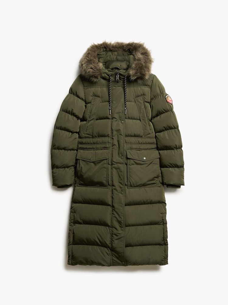 Superdry Army Khaki Everest Faux Fur Longline Jacket - Image 11 of 12